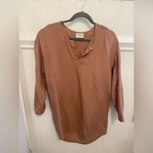 Linen Parachute Women's Long Sleeve Dress in Rust